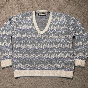 Vintage Shenandoah Knit Sweater Womens Medium Geometric Blue Green Cottagecore